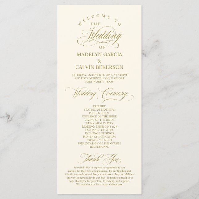 Programa Clásica Elegancia Guión de Oro, Ceremonia Boda (Anverso)