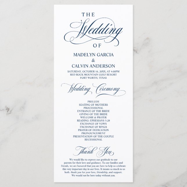 Programa Clásica elegancia Marina Azul, Ceremonia Boda (Anverso)