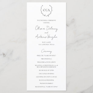 Programa Clásico Corona de Monograma Cresta Boda Elegante