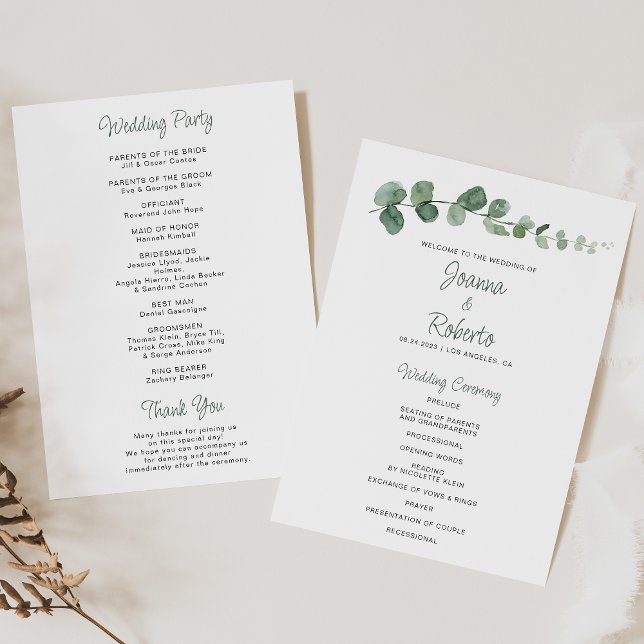 Programa clásico de bodas de eucalipto Minimalista (Subido por el creador)