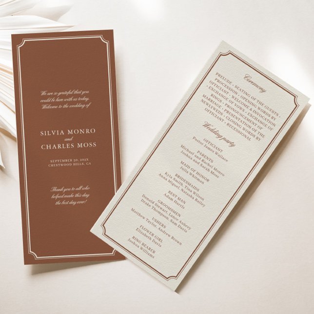 Programa clásico de bodas marrón y cruda (Classic Vintage Brown & Ecru Wedding Program)