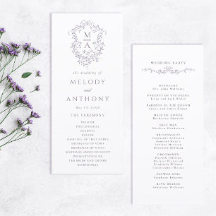 Programa Clásico de lavanda Cresta floral Ceremonia de boda