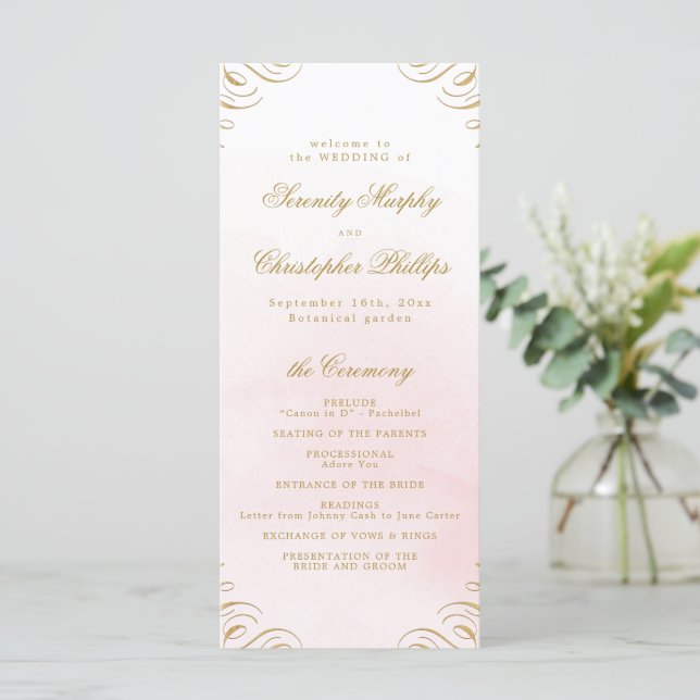 Programa Clásico de Matrimonio de Caligrafía Rosa  (Anverso de pie)