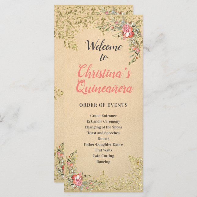 Programa Clásico de Quinceañera con Flor de Oro Vi (Anverso / Reverso)