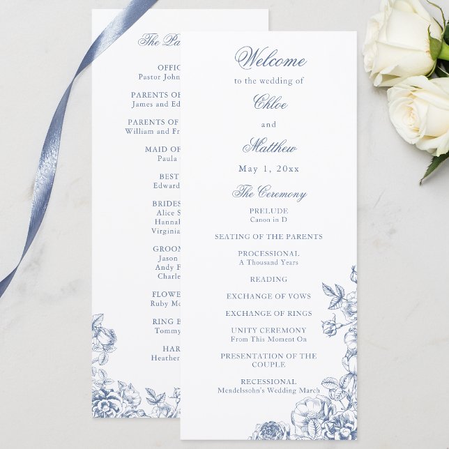 Programa Clásico Elegante Floral Boda Azul Polvoriento (Subido por el creador)