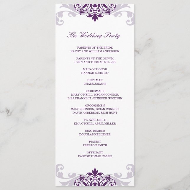 Programa Clásico Plum Purple Elegante Boda de Ironwork (Anverso)