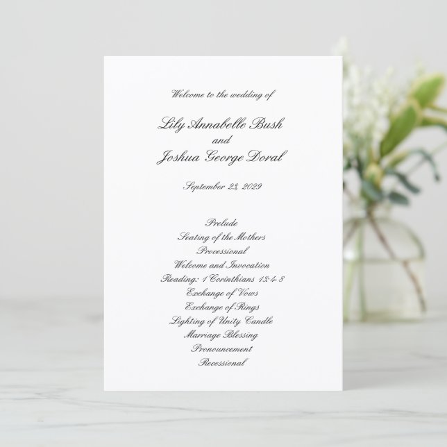 Programa Classic Black and White Timeless Wedding (Anverso de pie)