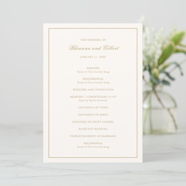 Programa Classic Border Ivory and Gold Timeless Wedding (Anverso de pie)