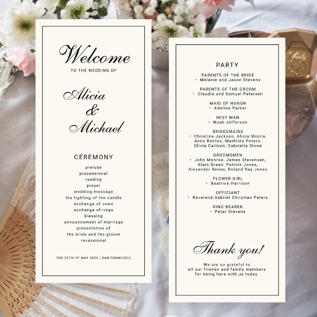 Programa Classic elegant calligraphy black ivory wedding (Subido por el creador)