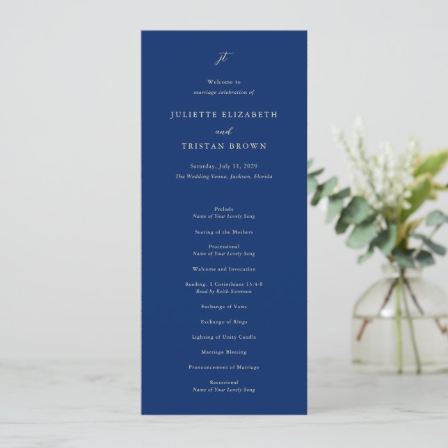 Programa Classic Navy and Cream Elegant Wedding (Anverso de pie)