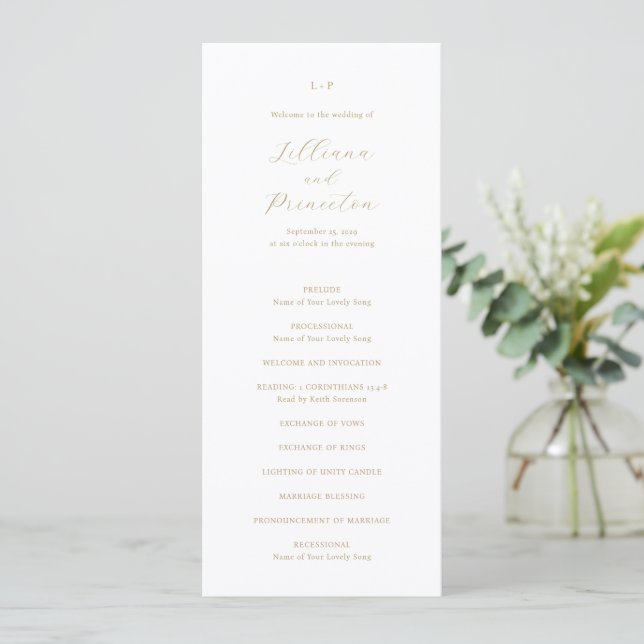 Programa Classic Neutral Monogram Elegant Wedding (Anverso de pie)