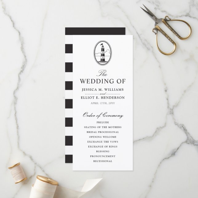 Programa Classy Black Lighthouse Wedding Program (Anverso/Reverso In Situ)