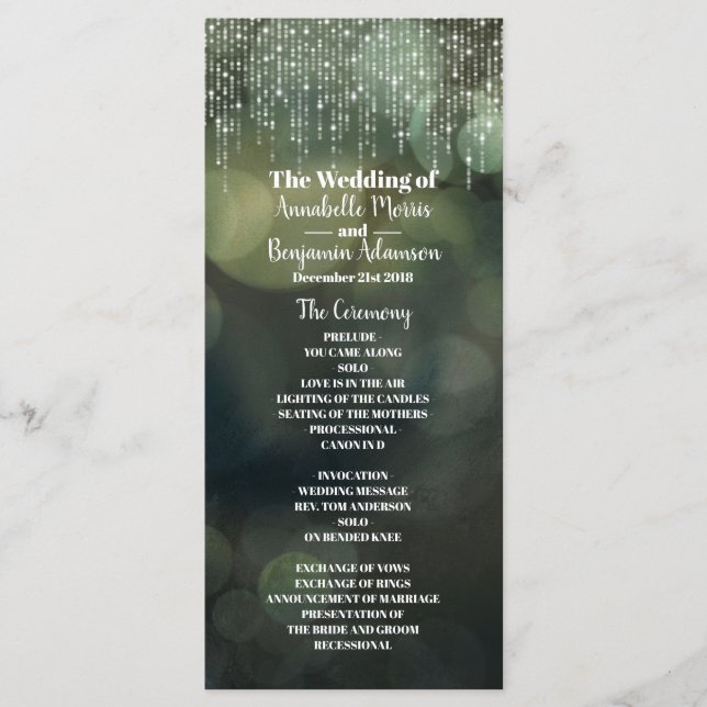 Programa Classy Fairy string of Light Green Wedding Program (Anverso)