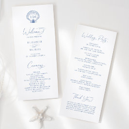 Programa Coastal Blue Beach Shell Monogram Wedding