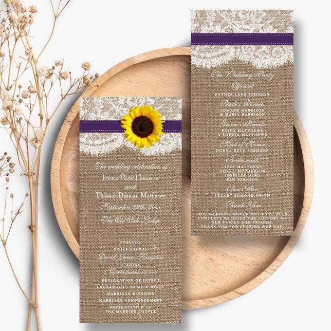 Programa Colección de Bodas de girasol rústico - morado (Subido por el creador)