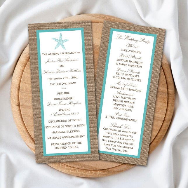 Programa Colección Turquoise Starfish Burlap Beach Wedding (Subido por el creador)