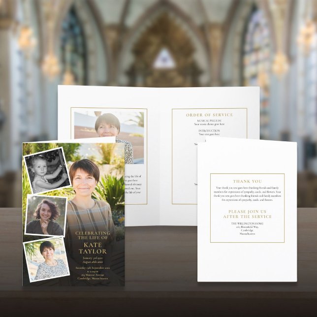 Programa Collage de fotos Orden Funeral De Servicio Doblado (Photo Collage Funeral Order Of Service Folded Program)