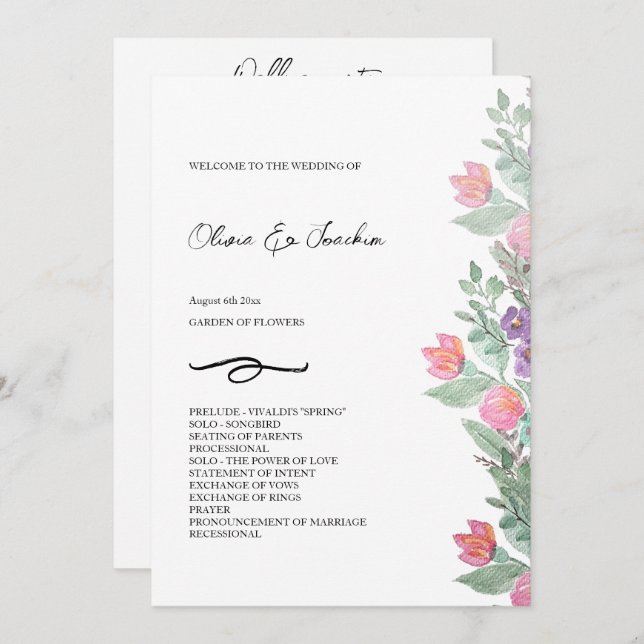 Programa Colorido jardín floral acuarela pintado a mano (Anverso / Reverso)