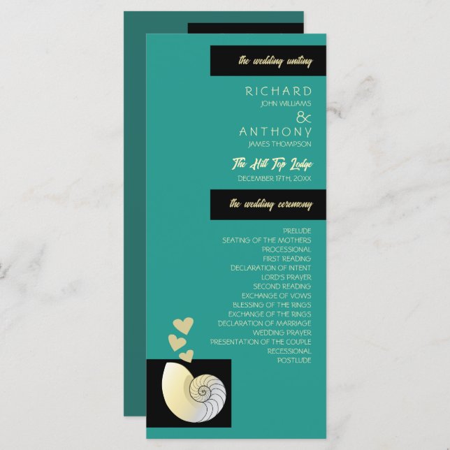 Programa Conchas marinas y corazones, bodas en la playa (Anverso / Reverso)