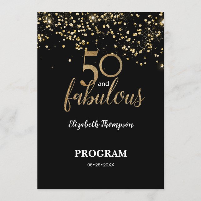 Programa Confeti de oro negro moderno 50 y fabuloso (Anverso)