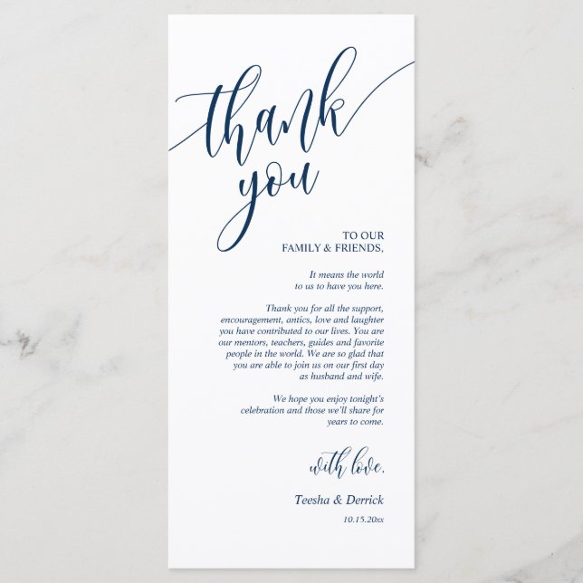 Programa Configuración de la cena Gracias Cartas de caligra (Anverso)