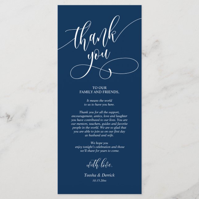 Programa Configuración de la cena Gracias Cartas de caligra (Anverso)