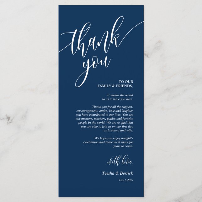 Programa Configuración de la cena Gracias Cartas de caligra (Anverso)