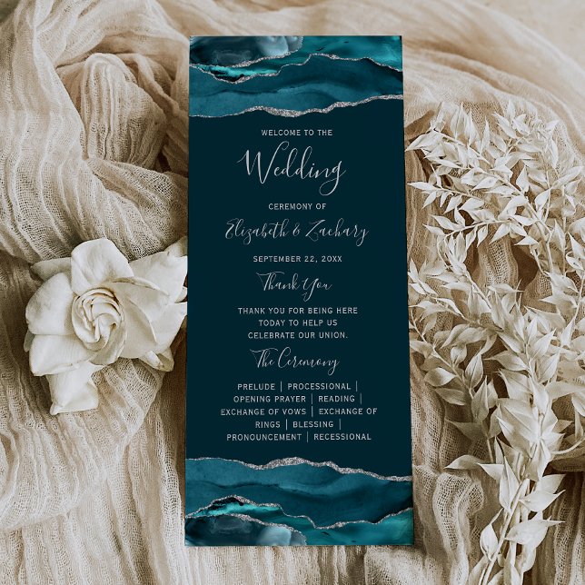 Programa Conjunto de Boda Ágata Azul Teal Plateado (Subido por el creador)