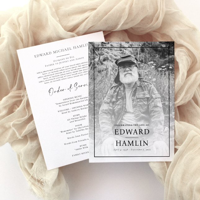 Programa conmemorativo de la celebración del servi (Celebration of life funeral service program, order of service, photo card)