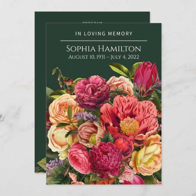 Programa conmemorativo del funeral floral verde pe (Anverso / Reverso)