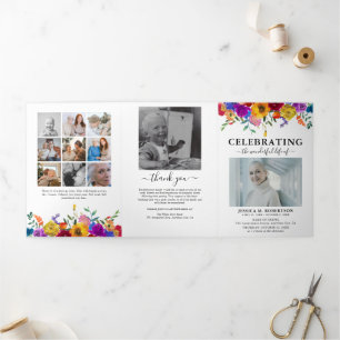 Programa conmemorativo funeral floral brillante y 