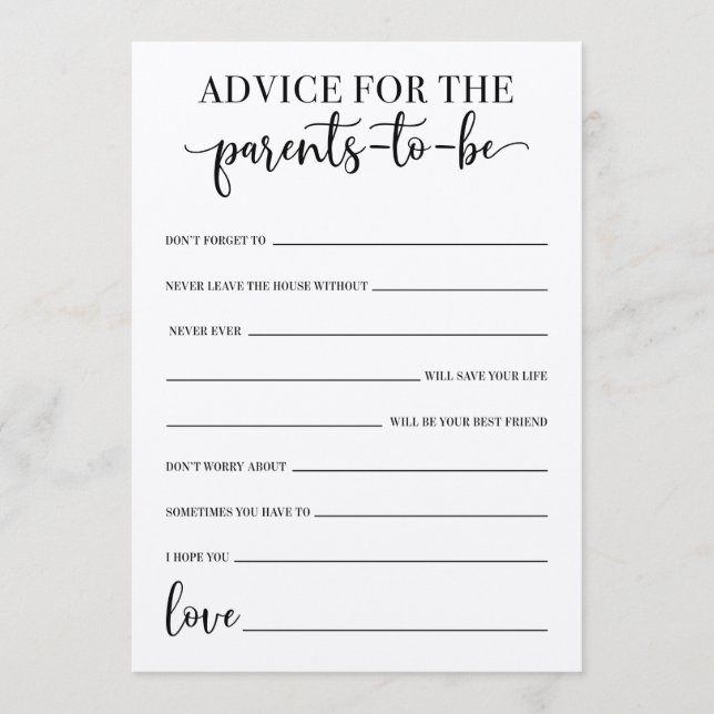 Programa Consejos Para El Juego De Baby Shower De Los Padre (Anverso)