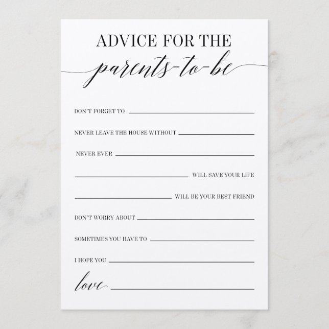 Programa Consejos Para El Juego De Baby Shower De Los Padre (Anverso)