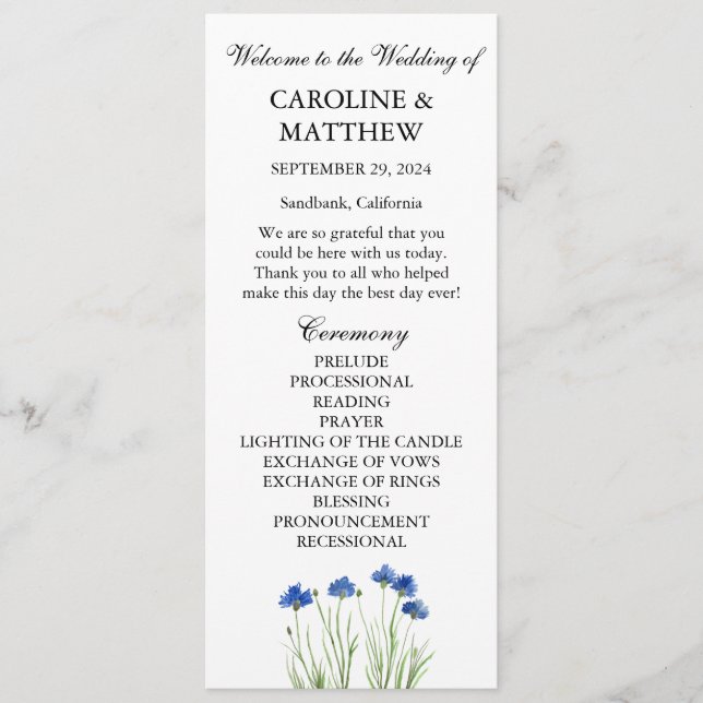 Programa Cornflowers Blue Floral Wildflower Boda (Anverso)