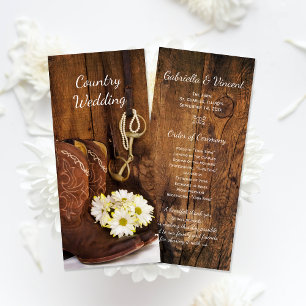 Programa Cowboy Boots and Daisies Western Wedding Program