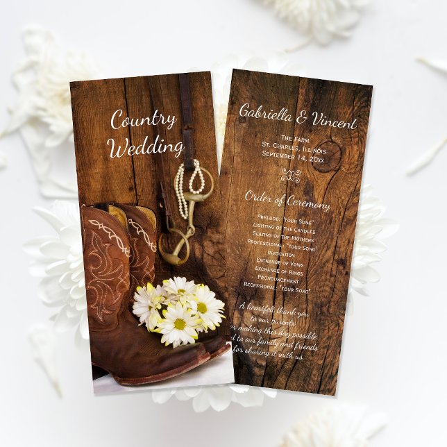 Programa Cowboy Boots and Daisies Western Wedding Program (Subido por el creador)