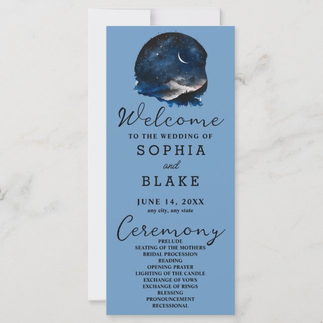 Programa Crescent Moon Starlit Sky Blue Wedding (Anverso)