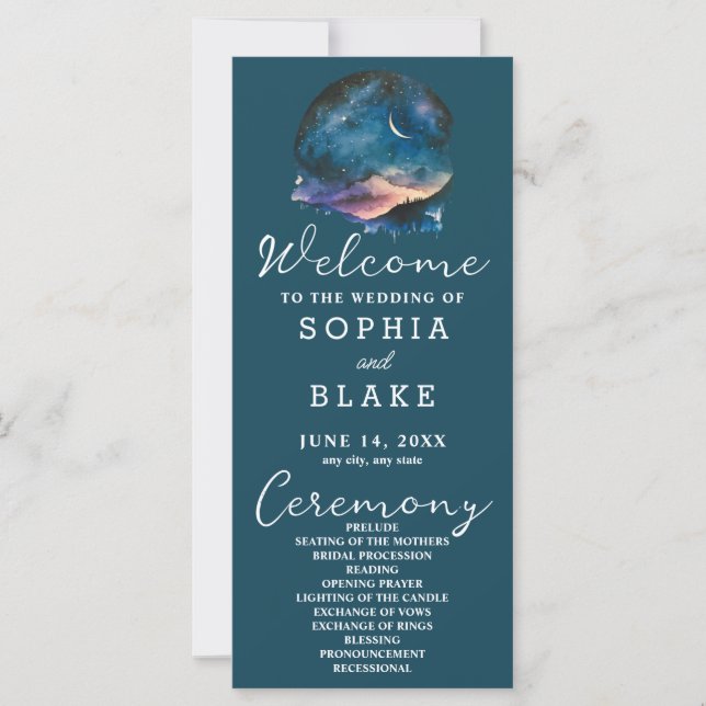 Programa Crescent Moon Starlit Sky Blue Wedding (Anverso)