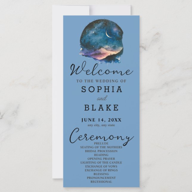 Programa Crescent Moon Starlit Sky Blue Wedding (Anverso)