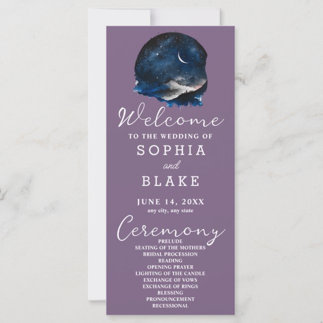 Programa Crescent Moon Starlit Sky Purple Wedding (Anverso)
