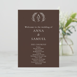 Programa Crest Monograma Chocolate Marrón y Blanco Boda