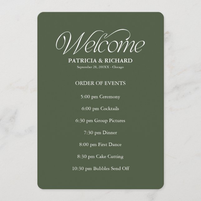 Programa Cronograma de eventos de boda verde (Anverso)