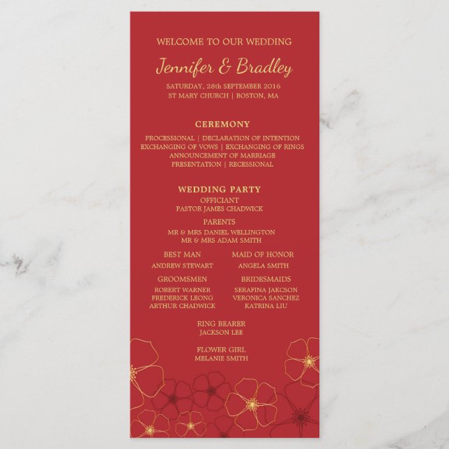 Programa Cronología Boda de los cerezos de oro rojo (Anverso)