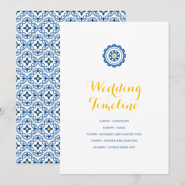 Programa Cronología de Boda Azul Amarillo Teja Mediterránea (Anverso / Reverso)