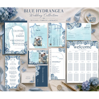 Programa Cronología de Boda con Hortensias Azules Elegantes