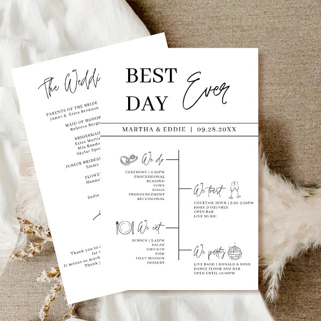 Programa Cronología de Boda del Día Más Feliz (Best Day Ever wedding timeline program keeps your day organized and stress-free with style.)