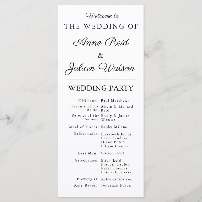 Programa Cronología de Boda Moderna Blanca y Código QR de l (Anverso)