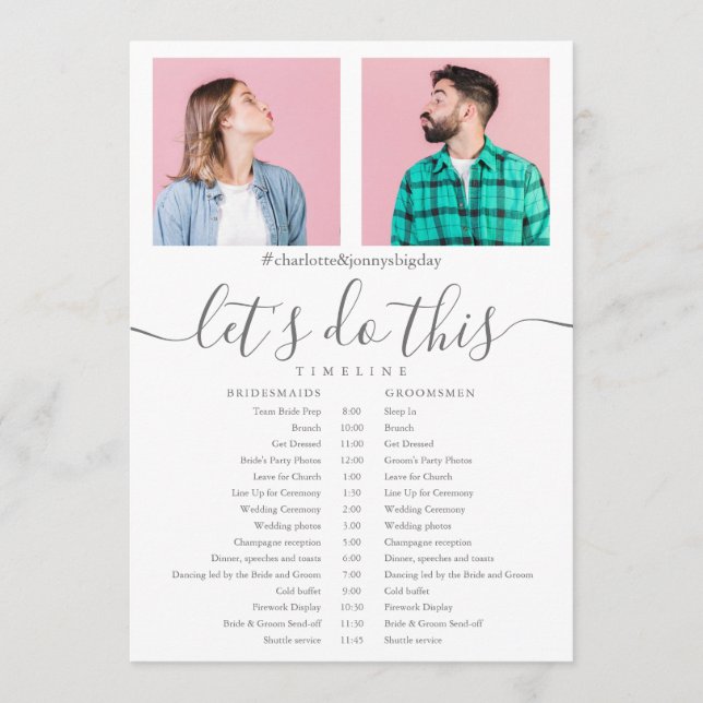 Programa Cronología de la boda con elegante guión fotográfi (Anverso)