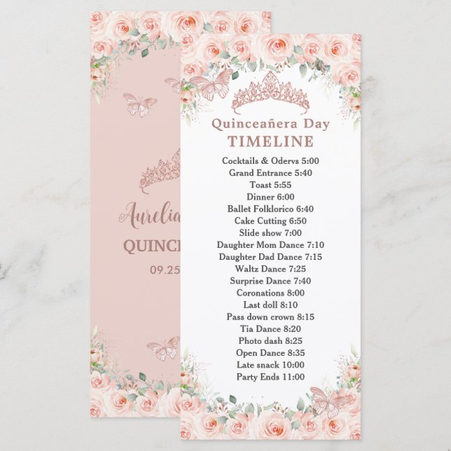 Programa Cronología de la Quinceañera del Día Rosa Dorado F (Anverso / Reverso)