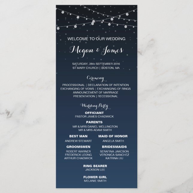 Programa Cronología del Boda Rústico de Noche Estelar (Anverso)